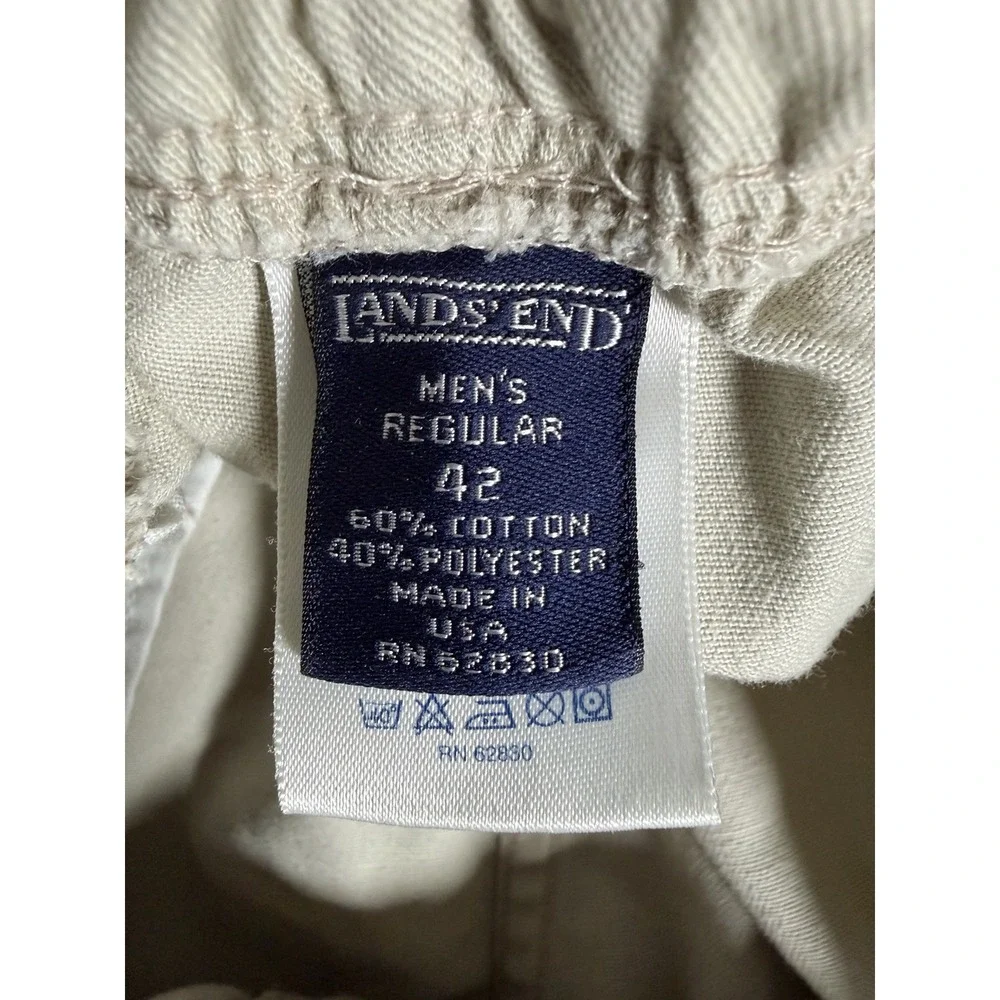 Vintage Lands End Pants Mens 36x29 Beige Elastic Waist Drawstring Chino USA Made